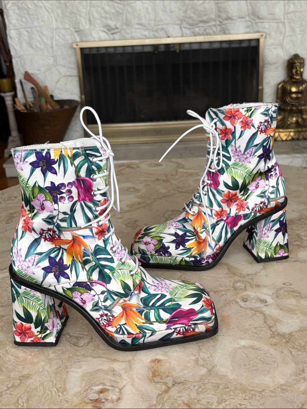 L’Intervalle Botanical Satin Platform Lace-Up Ankle Boots – Size 38 - Picture 5 of 14